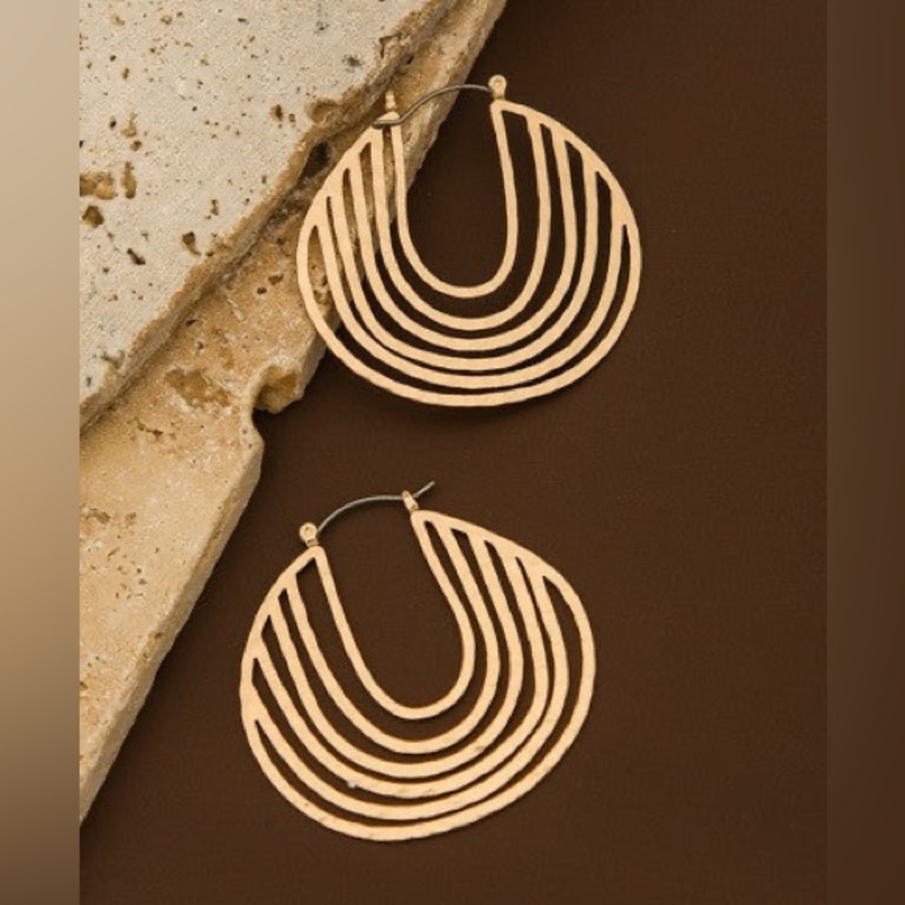 New Anthropologie Cutout Tier Geometric Hoop Earrings - Picture 5 of 11